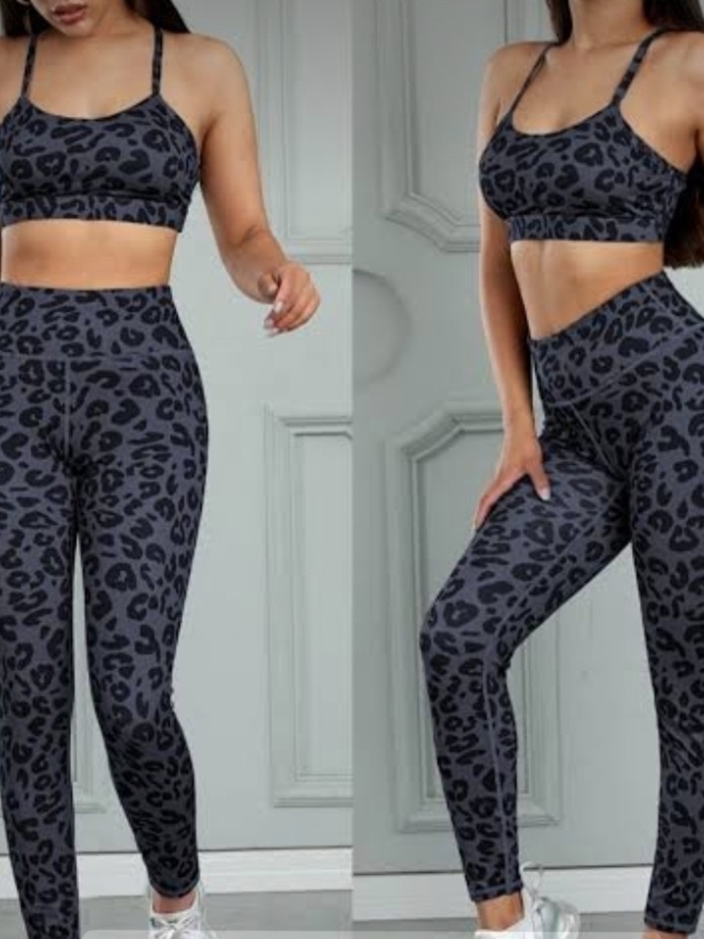 High-Waist Gray Leopard Print Leggings - Sleek Active Fit